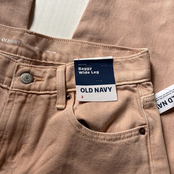 Old Navy Women’s Pink Mid Rise Baggy Wide Leg Jeans Size 2 NWT - Picture 2 of 9